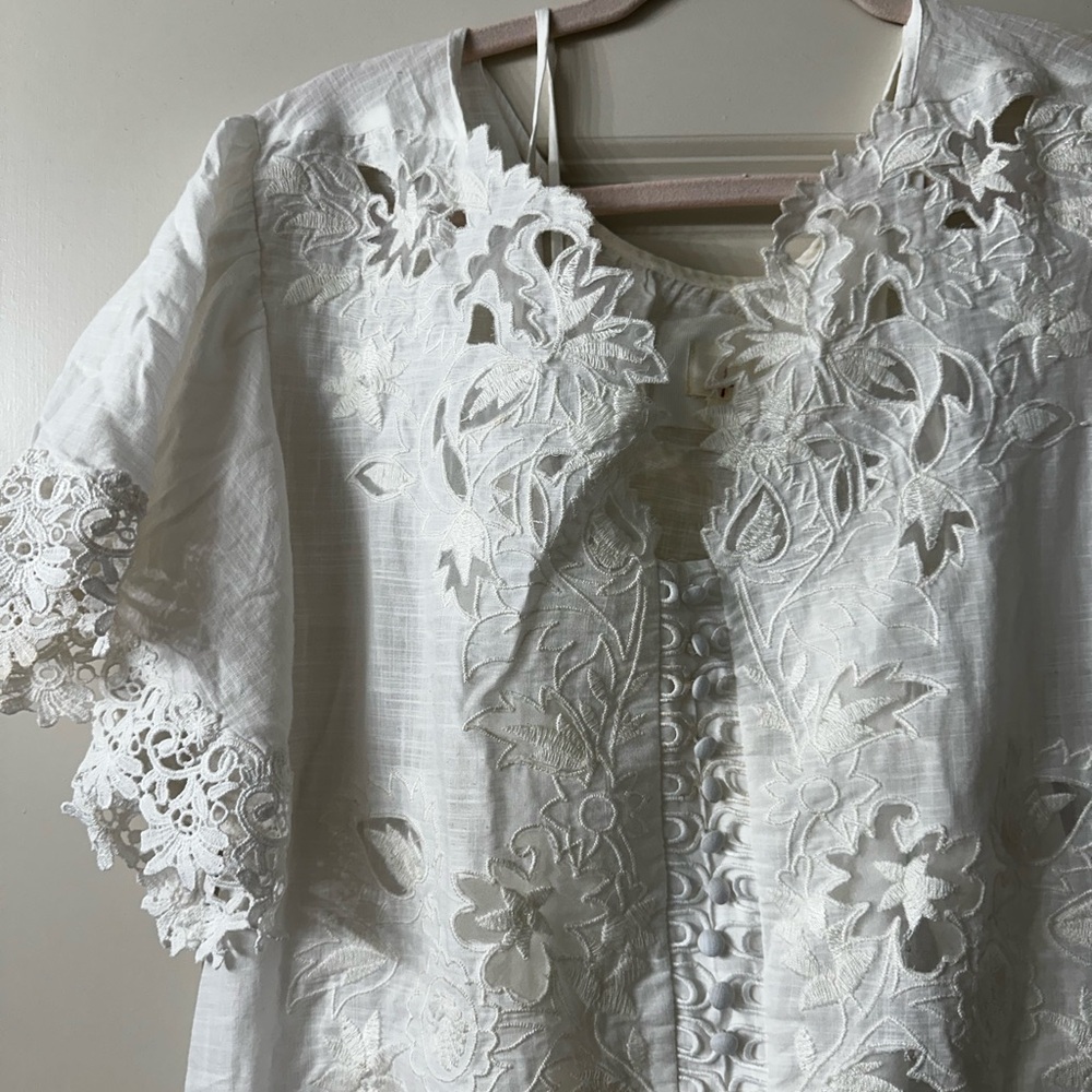 Anthropologie Cream Embroidered Short Sleeve dress